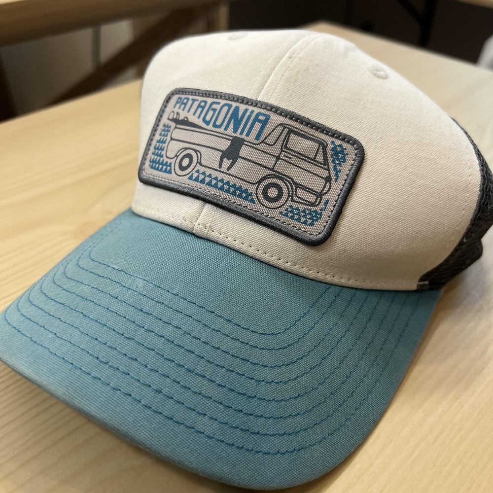 Patagonia Hat Cap Snap Back Mens One Size Blue Truck Patch Trucker Mesh